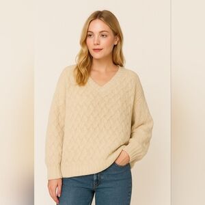 Vintage Russ Chunky Sweater Wool Hand Knit Ivory Cream Womens Medium Large Italy